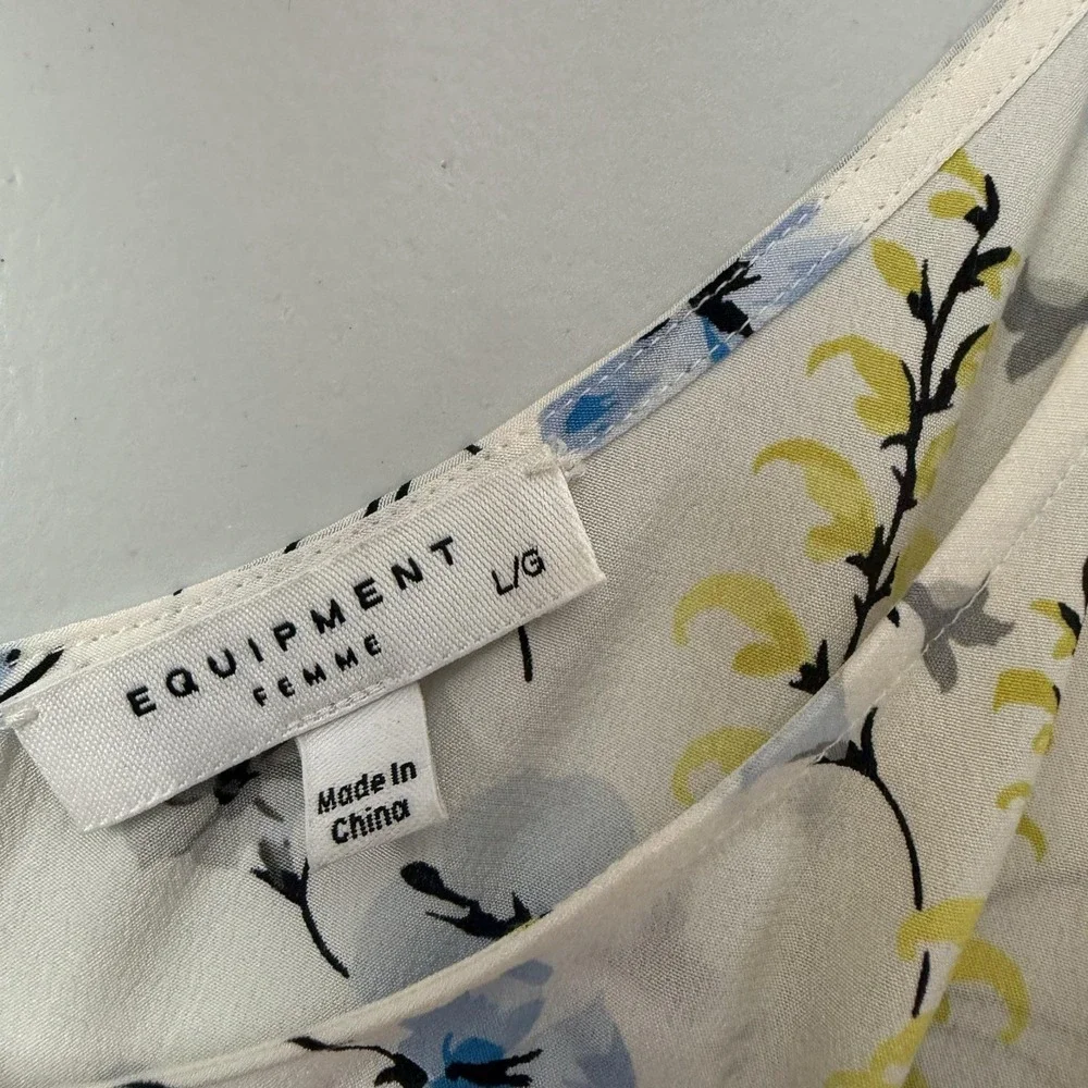 Equipment Femme Camisole Tank Womens L White Floral Silk Chiffon Lightweight